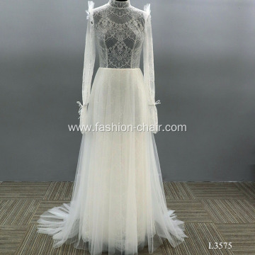 Lace Appliqued Long Sleeve princess wedding dress bridal gowns